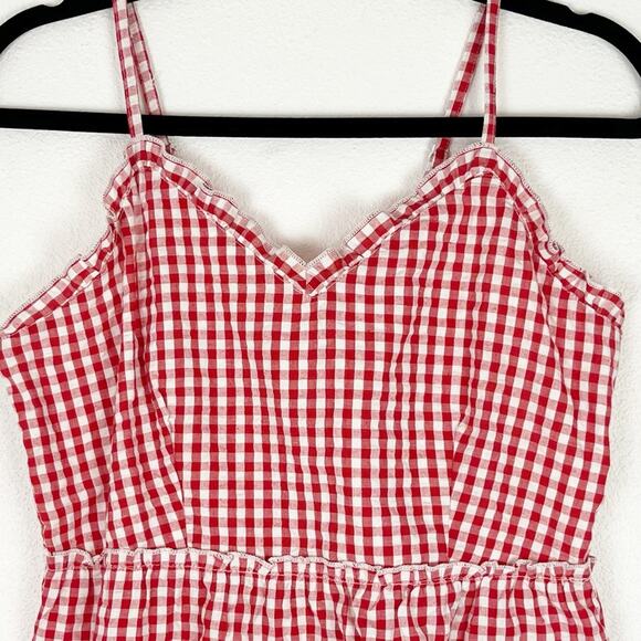 Sim & Sam Women's Top Red Gingham Strappy Crop Ruffle Smocked Summer Medium NWT - Picture 3 of 7